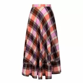 1970s A-line Plaid Pattern Metallic Weave Skirt