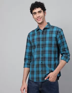 Aqua Green Checks Printed Shirt