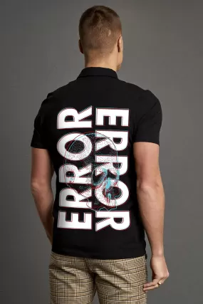 Black Error Back Typographic Printed Polo Tshirt