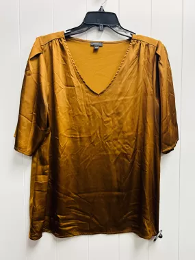 Blouse Short Sleeve By Ann Taylor In Brown, Size: L