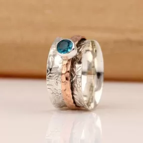 Blue Topaz 925 Sterling Silver Ring Spinner Ring Women Ring Meditation Fidget Ring Spinner Ring Worry Ring Handmade Ring