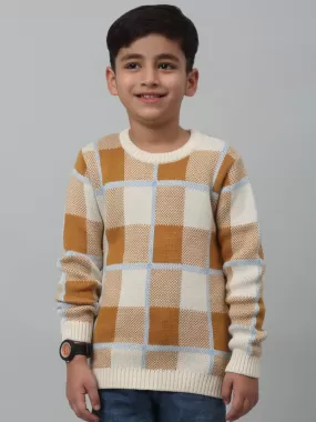 Cantabil Boys Brown Checkered Round Neck Sweater For Winter