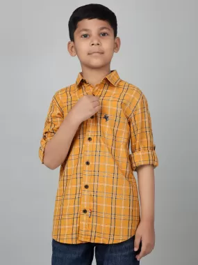 Cantabil Boy's Mustard Checkered Full Sleeves Shirt