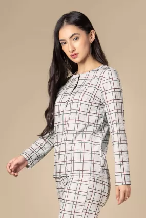 Checks Round Neck Top For Women