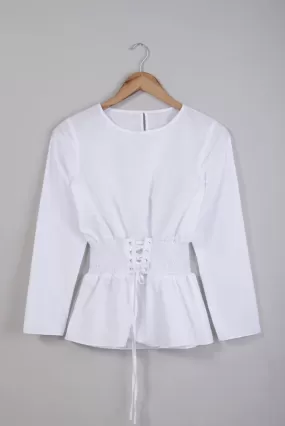 Corset Waist Top in White Ex Brand