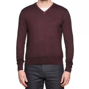 CRUCIANI Plum Wool Knit V-Neck Sweater EU 48 NEW US S