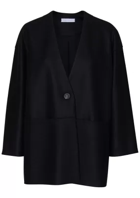 Dropped Shoulder Cardigan Pressed Wool Black