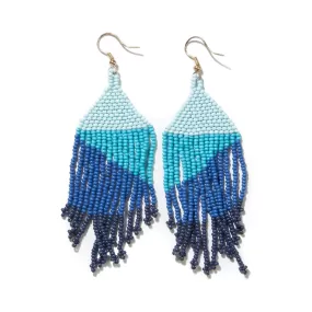 Erin Ombre Beaded Fringe Earrings - Blue