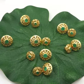 Gold Plated Green Onyx 925 Sterling Silver Buttons Jewelry, Zircon Silver Buttons, Coat Buttons