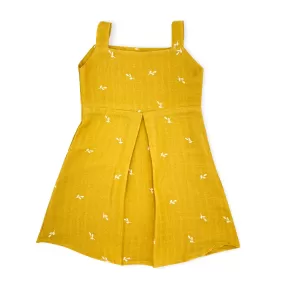 Muslin Frock for Baby Girl -Sleeveless Casual Dress Organic Cotton Mustard Yellow