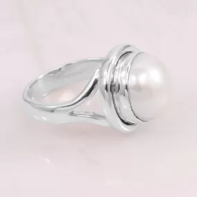 Natural Pearl Ring, Handmade 925 Sterling Silver Ring ,Pearl Gemstone Ring , Solitaire Ring Gift For Her