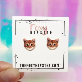 Orange Cat Kitten Stud Earrings