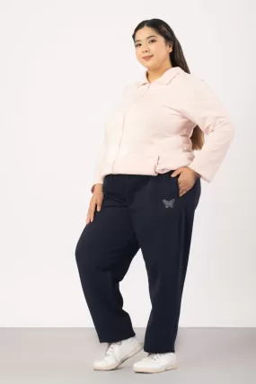 Plus Size Winter Fleece Track Pants For Women - Navy Blue