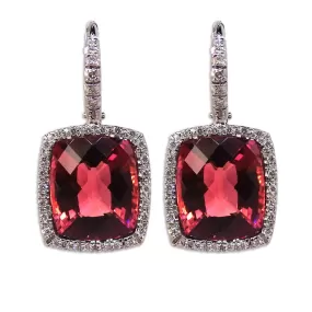 Rubelite Earrings with Diamond Halo