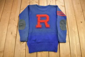 Vintage 1940s 100% Wool Collegiate Knit Crewneck Sweater / "R" / Athletic / True Vintage / Made In USA / Hand Knit