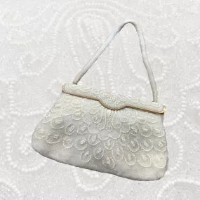 Vintage Cream Beaded Clutch from France. Formal Evening Bag. 1940s Sustainable Fashion Accessory.