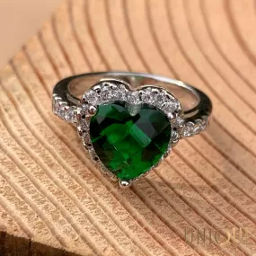 Vintage Sterling Silver Emerald Style Heart with CZs